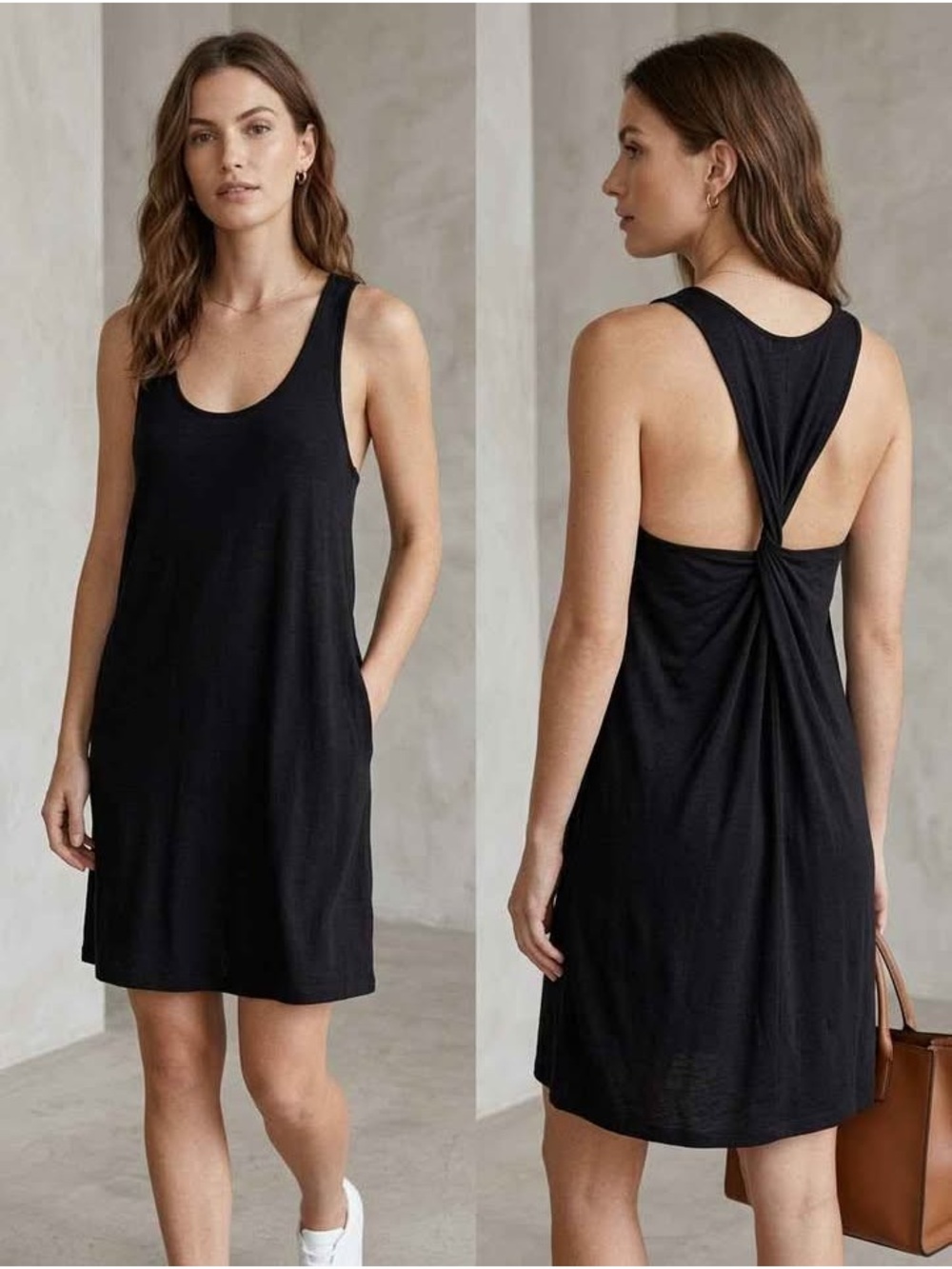 Aritzia Wilfred Black Twist Back Tank Dress Minimalist Capsule Casual Chic, SM